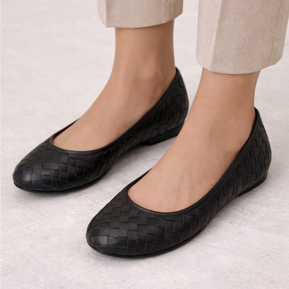 Easy Spirit Dayanna Black Woven Ballet Flats Square Toe Bow Accent Women 7.5 New